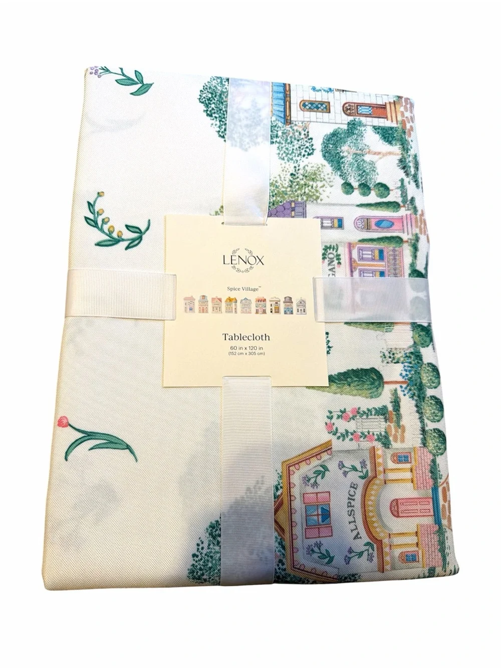 NWT Lenox 'Spice Village' Printed Tablecloth - White, Green, Pink